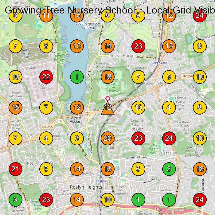 Growing Tree Nursery School Nursery School GeoGrid ranking map for Roslyn NY
